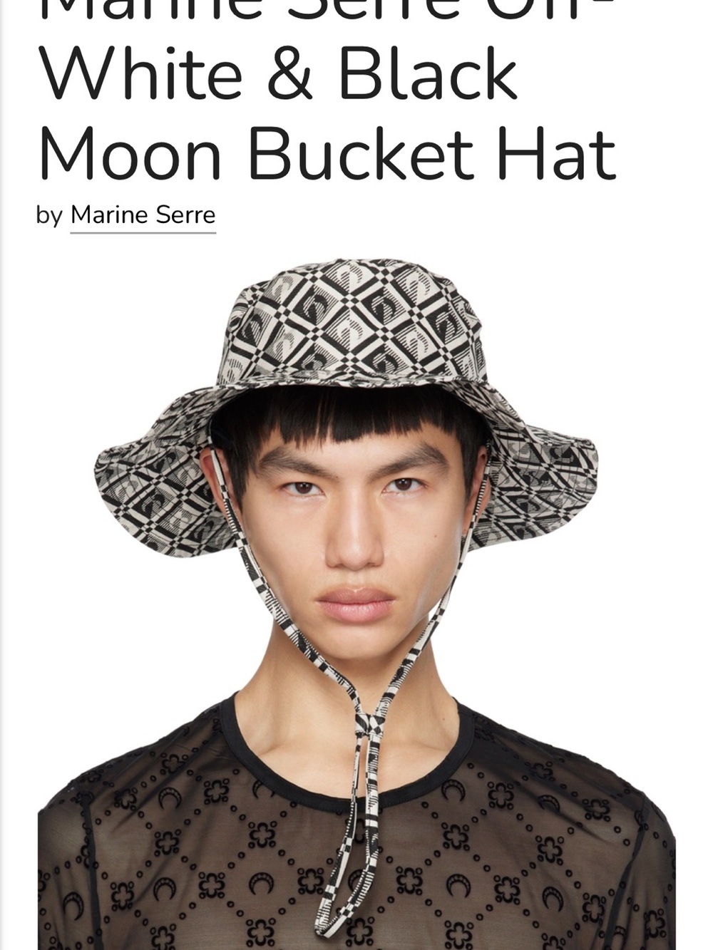 Marine Serre Black and White Jacquard Bucket Hat with Strap